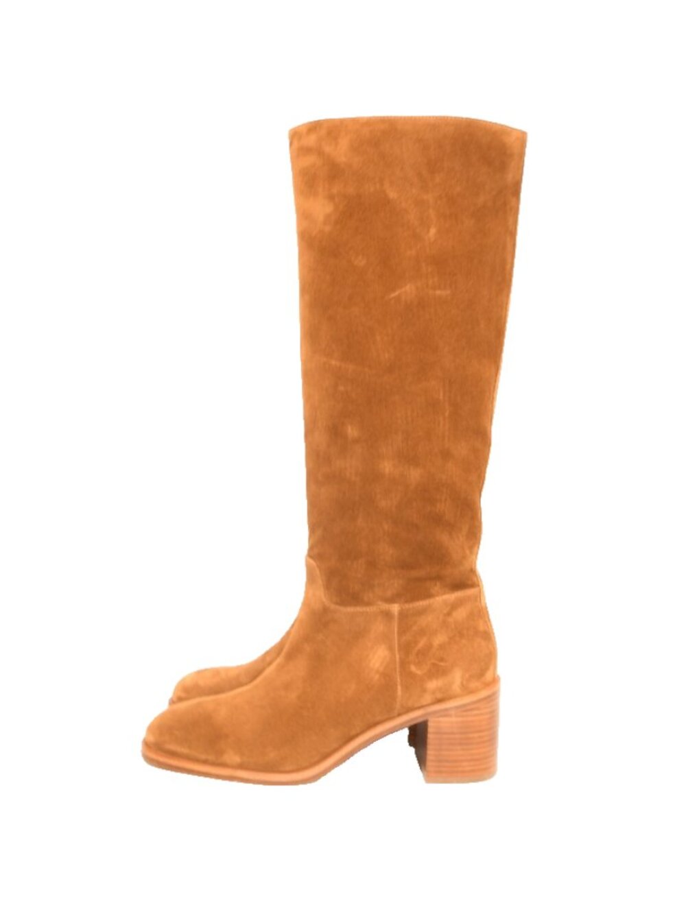 $850 STUART WEITZMAN FINN KNEE HIGH BOOT BLOCK SUEDE SADDLE 9 B (PD5) - Picture 4 of 8
